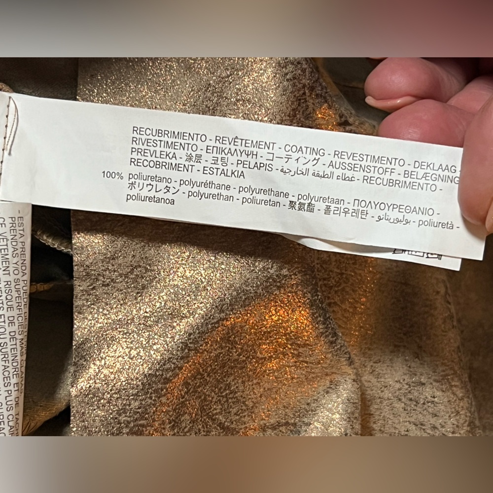 Zara Basic Metallic Gold Button Front Belted Faux… - image 8